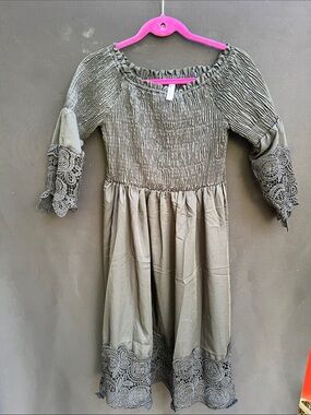 Womens Smocked Dress with Lace Trim